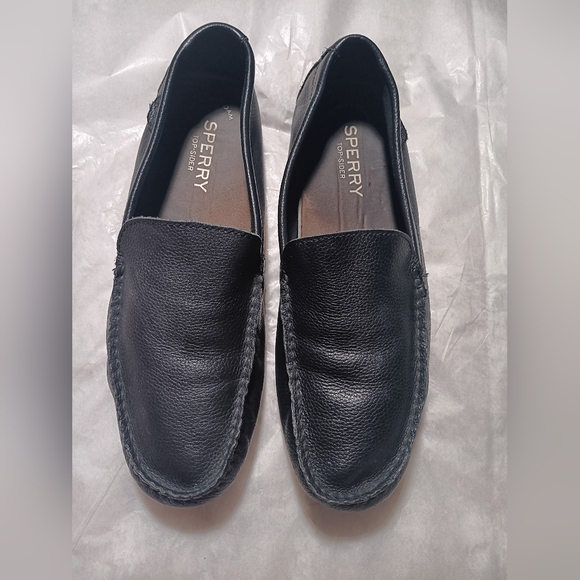 Sperry Black Leather Slip-On Loafers - Picture 1 of 9